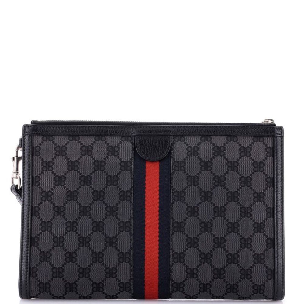 Balenciaga x Gucci The Hacker Project Web Wristlet Clutch BB Canvas Black - Picture 3 of 6
